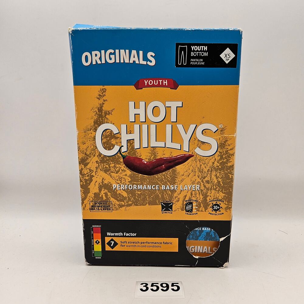 HOT CHILLYS ORIGINALS YOUTH BASE LAYER BOTTOMS XS BLACK MIDWEIGHT THERMAL PANTS